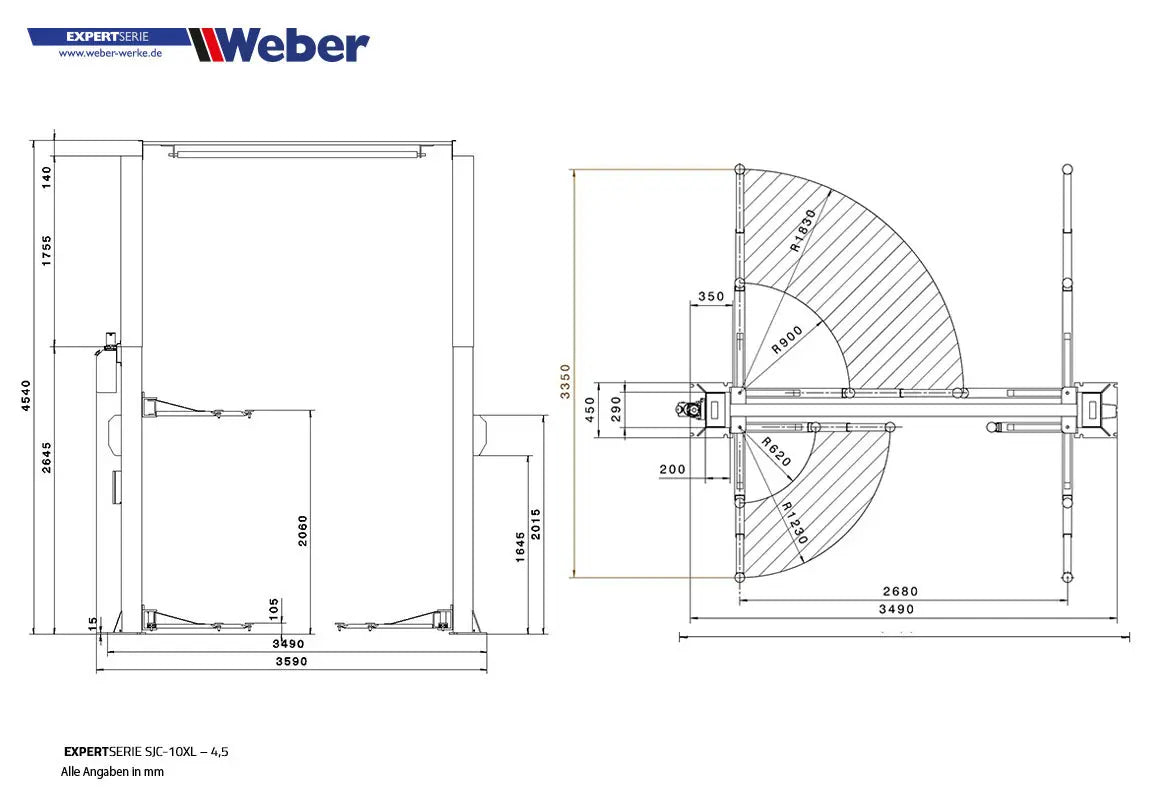 2 Säulen Hebebühne Weber Expert Serie SJC-10XL – 4.5M