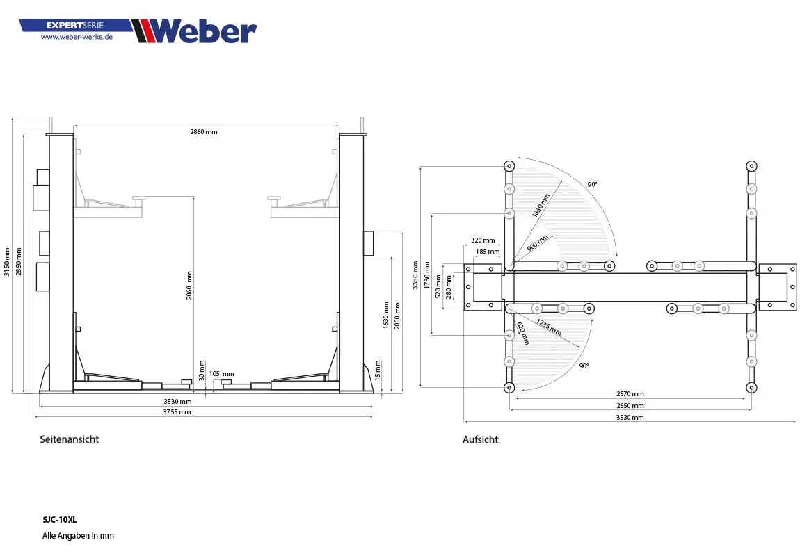 2 Säulen Hebebühne Weber Expert Serie SJC-10XL