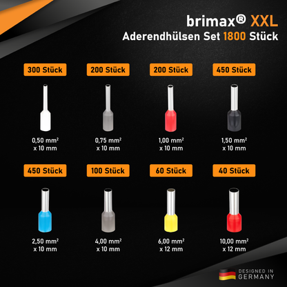 BRIMAX® Crimpzangen Aderendhülsen Set [1800 Stück] Vierkant Kabelschuhzange