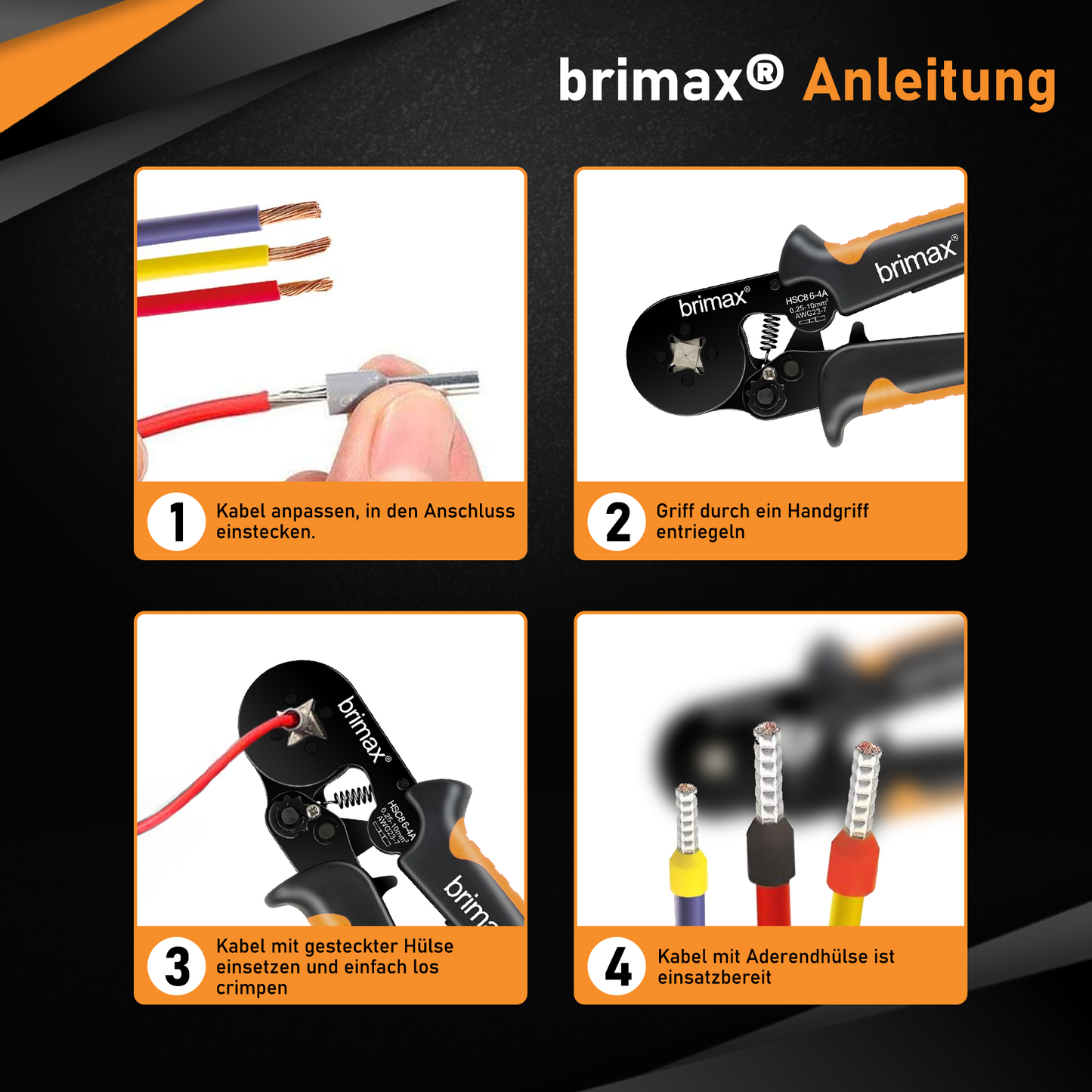 BRIMAX® Crimpzangen Aderendhülsen Set [1800 Stück] Vierkant Kabelschuhzange