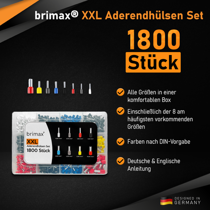 BRIMAX® Crimpzangen Aderendhülsen Set [1800 Stück] Vierkant Kabelschuhzange