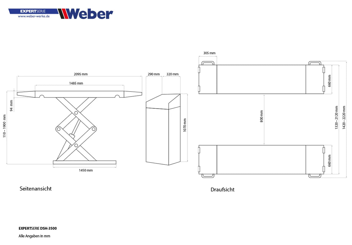 Doppel Scherenhebebühne Weber Expert Serie DSH-3500