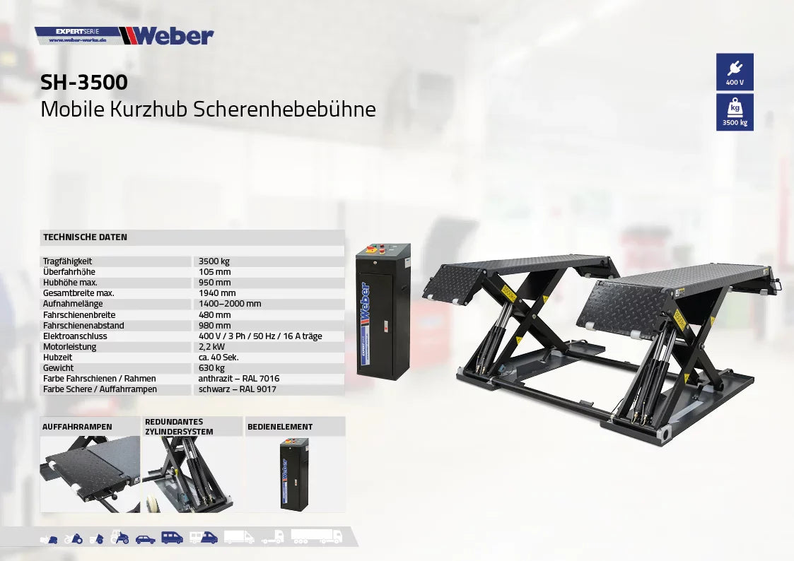 Mobile Kurzhub Scherenhebebühne Weber Expert Serie SH-3500