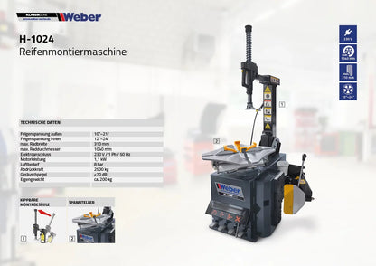 PKW Reifenmontiermaschine H-1024 und Radwuchtmaschine STW-202 inkl. Hilfsmontagearm rechts