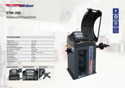 PKW Reifenmontiermaschine STM-122 und Radwuchtmaschine STW-202 inkl. Hilfsmontagearm rechts