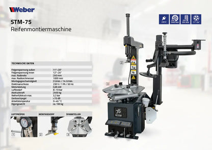 PKW Reifenmontiermaschine Weber STM-75 und Radwuchtmaschine STW-75 inkl. Hilfsmontagearm rechts