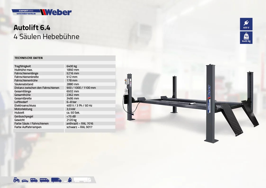 4 Säulen Hebebühne Weber Expert Serie Autolift 6.4