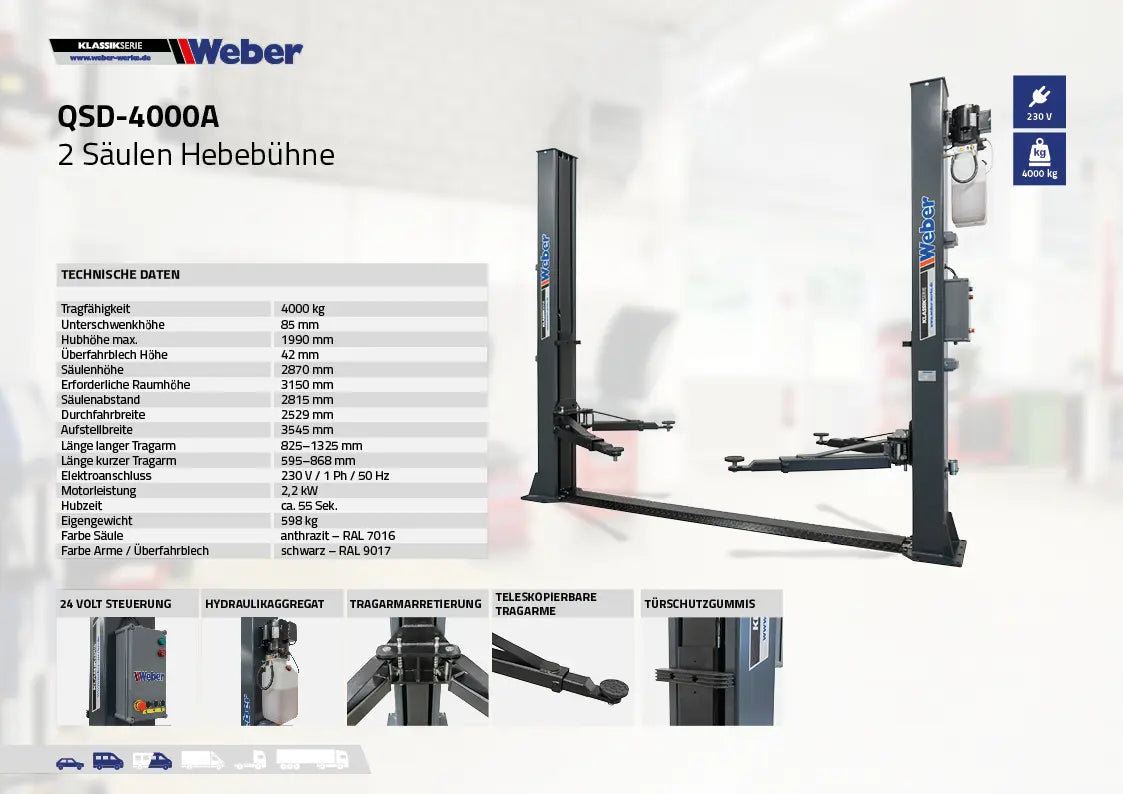 2 Säulen Hebebühne Weber Klassik Serie QSD-4000A