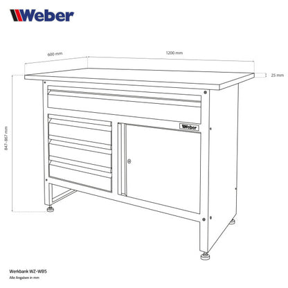 Werkbank mit 120 x 60 cm Holzarbeitsplatte